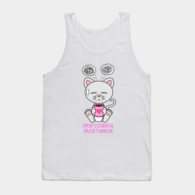 Professional Overthinker, cute cat Tank Top by JS ARTE